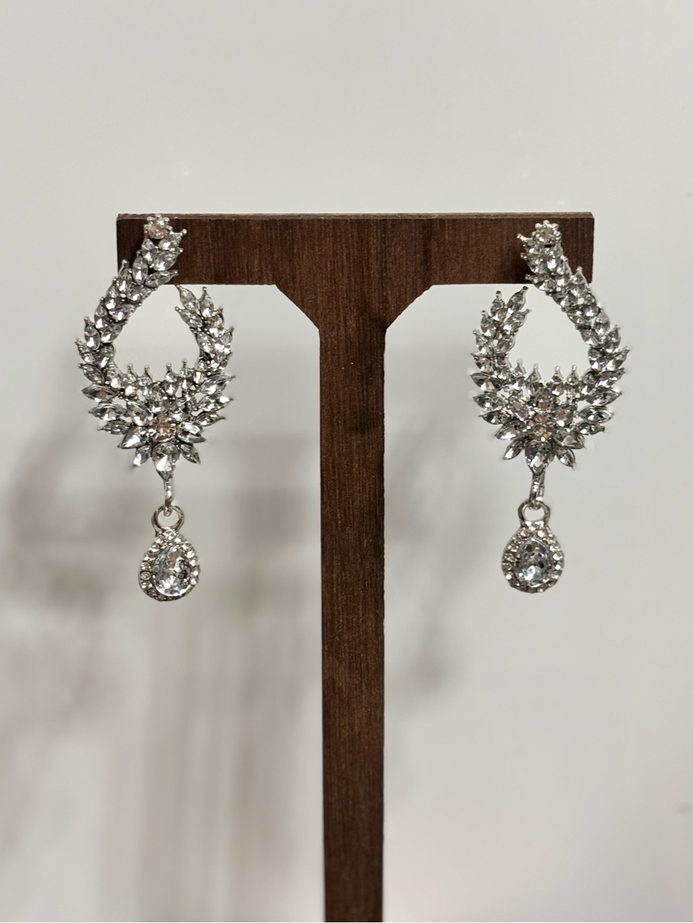 Silver Crystal Drop Hoop Earrings - Dazzling Clear Rhinestones
